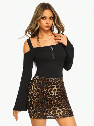 ROMWE J-Fashion Women's Leopard Print 2-In-1 Short Dress