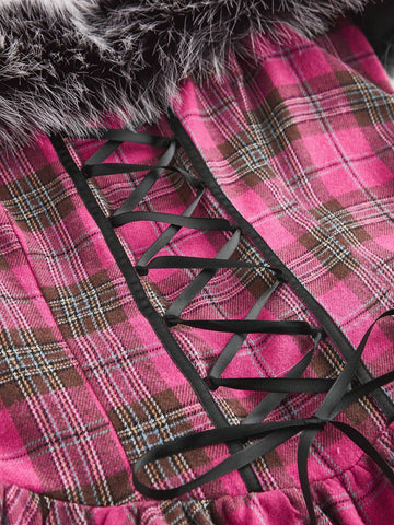 ROMWE J-Fashion Y2K Shibuya Girl Oversized Bow & Lace Trim Plaid Cake Skirt For Women