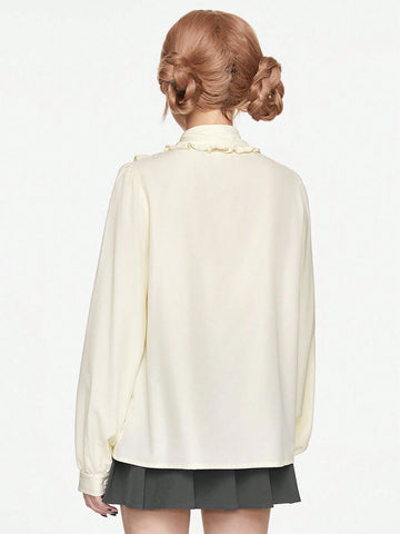 ROMWE Kawaii Cute & Sweet Embroidered Ribbon Bow Accent Women Shirt