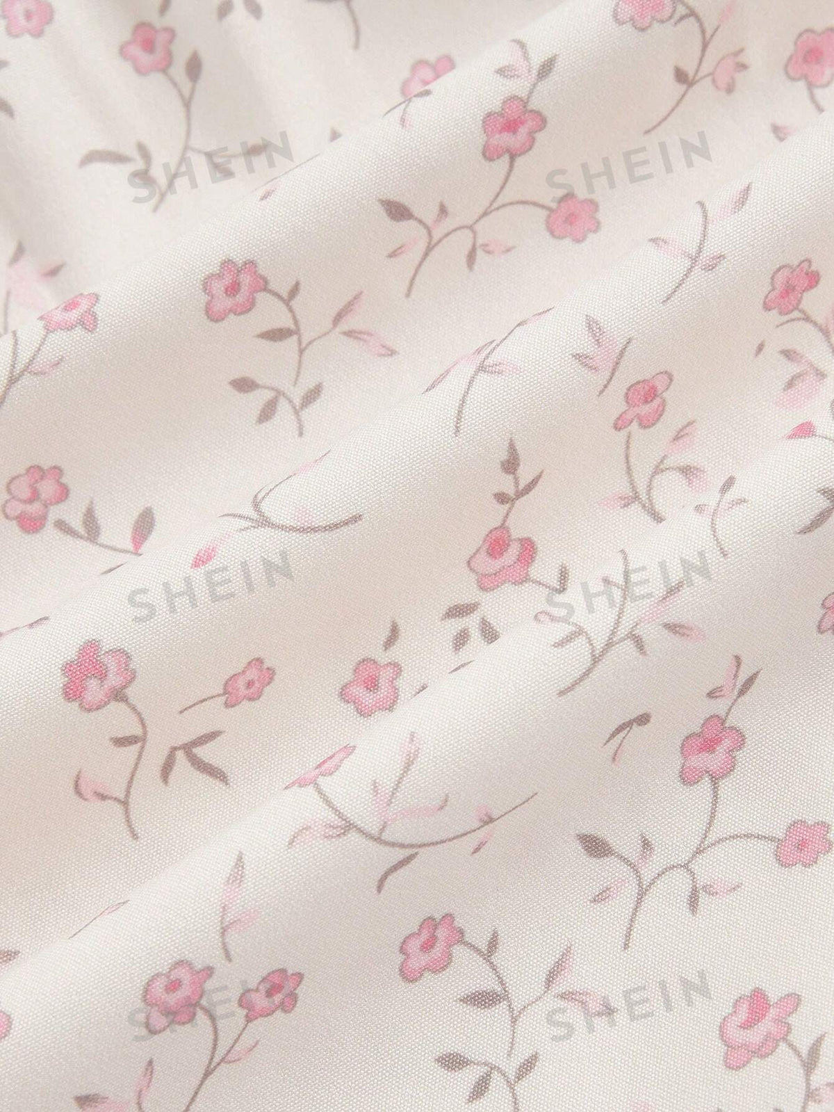 ROMWE Kawaii Ditsy Floral Print Paperbag Waist Two Layer Hem Skirt