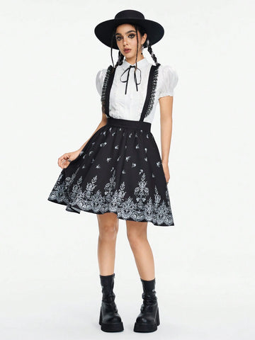 ROMWE Kawaii Lace Embroidered Sweet Women's Skirt