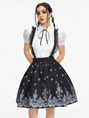 ROMWE Kawaii Lace Embroidered Sweet Women's Skirt