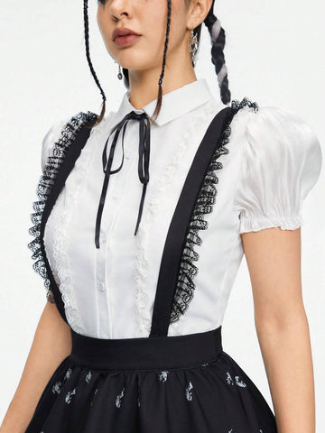 ROMWE Kawaii Lace Embroidered Sweet Women's Skirt