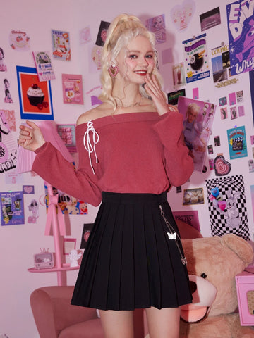 ROMWE Kawaii Solid Pleated Skirt, School