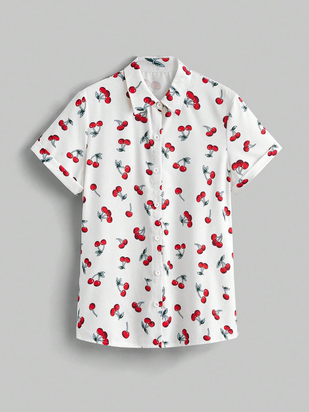 ROMWE Kawaii Teenage Girls' Casual And Cute Cherry Allover Print Women's Shirt