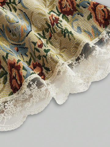 ROMWE Kawaii Vintage Victorian Court Style Floral Strap Women Long Dress