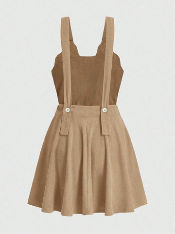 ROMWE Kawaii Women Cartoon Embroidered Strap Dress For Casual Daily Wear, Autumn