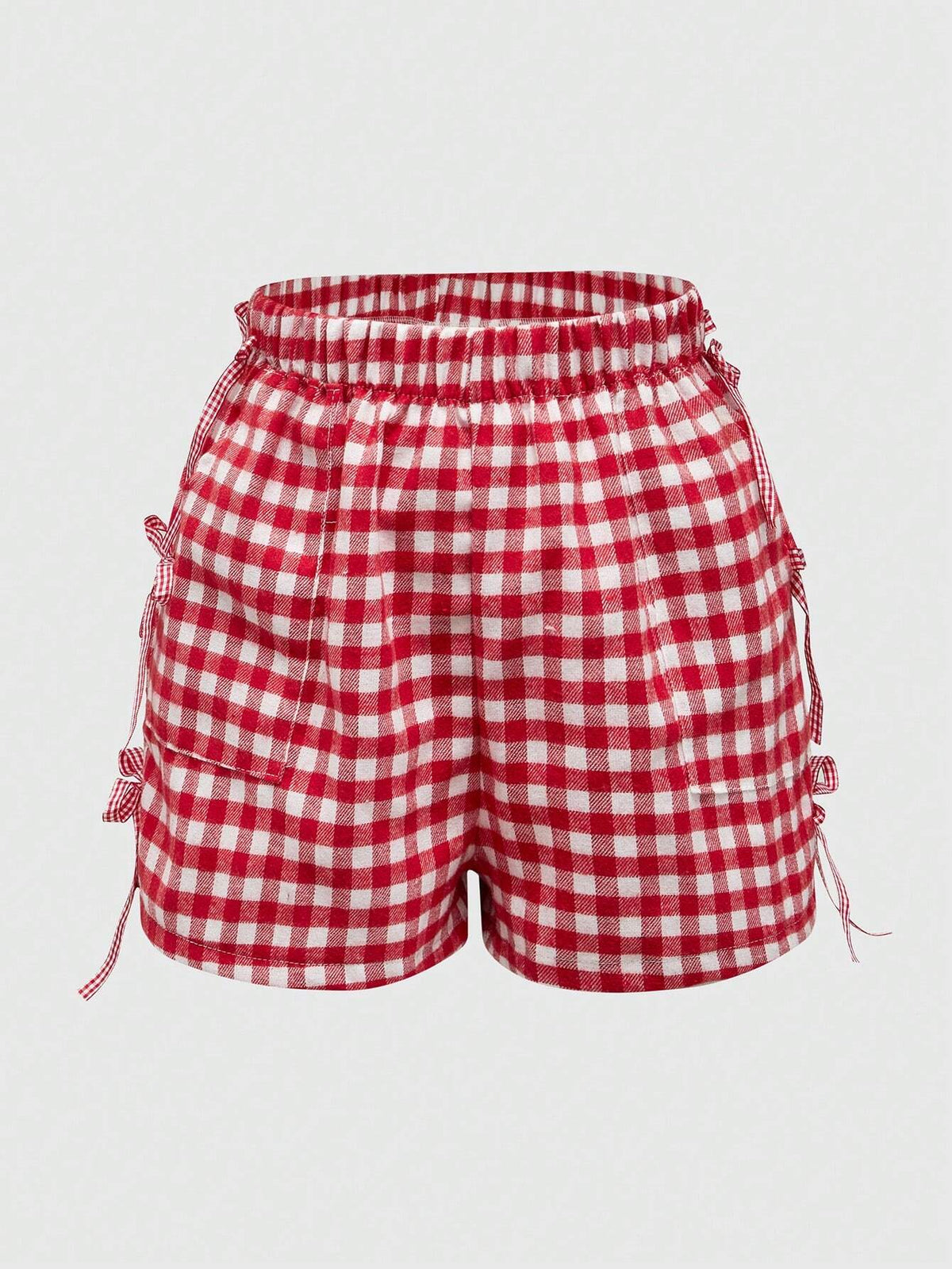 ROMWE Kawaii Women Summer Casual Plaid Shorts With Bow Decoration