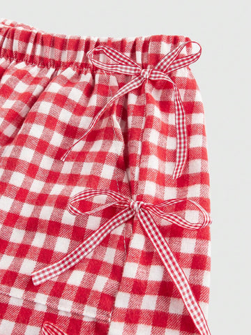 ROMWE Kawaii Women Summer Casual Plaid Shorts With Bow Decoration