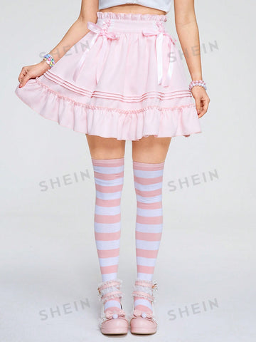 ROMWE Kawaii Women's Butterfly Bow Decorated Asymmetrical Skirt