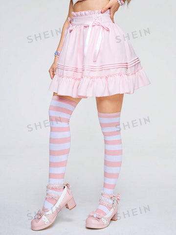 ROMWE Kawaii Women's Butterfly Bow Decorated Asymmetrical Skirt