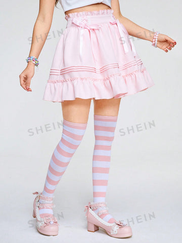 ROMWE Kawaii Women's Butterfly Bow Decorated Asymmetrical Skirt