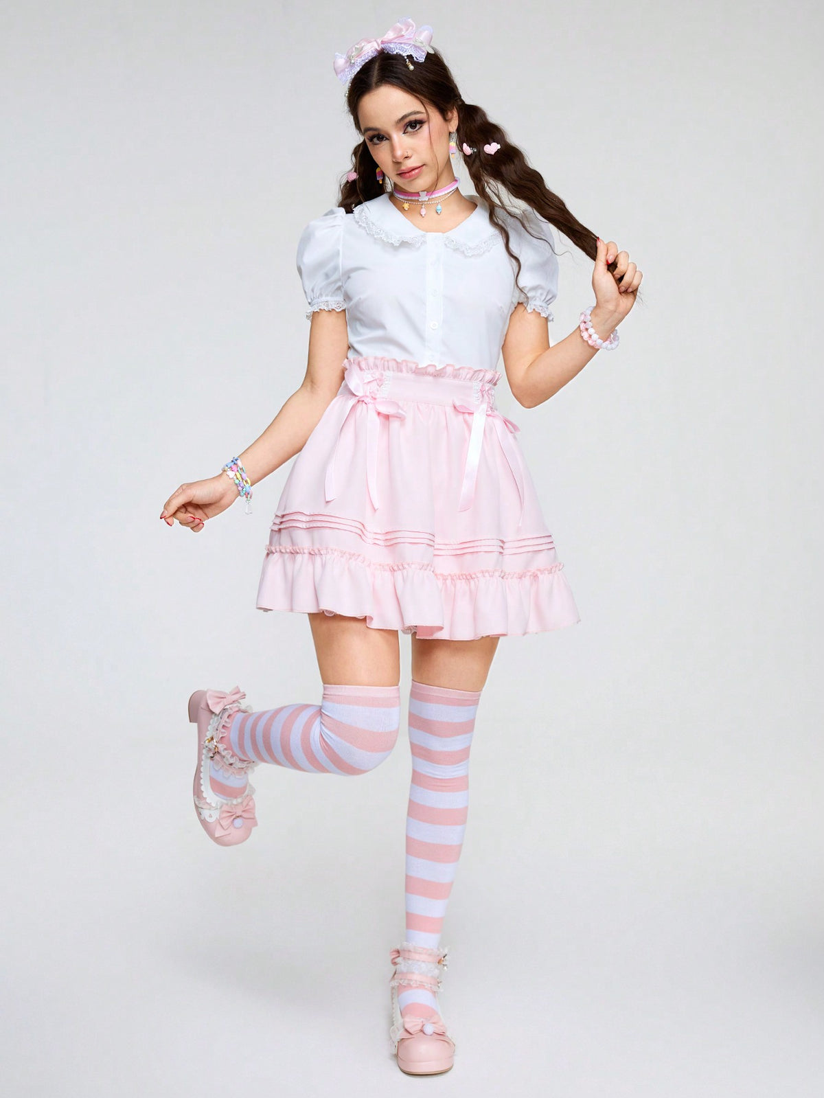 ROMWE Kawaii Women's Butterfly Bow Decorated Asymmetrical Skirt