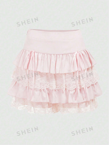 ROMWE Kawaii Women's Multi-Layer Ruffle Hem Skorts