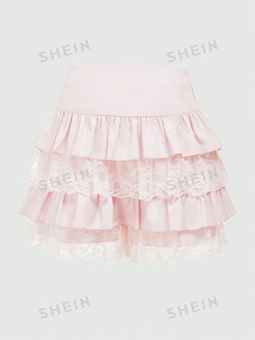 ROMWE Kawaii Women's Multi-Layer Ruffle Hem Skorts