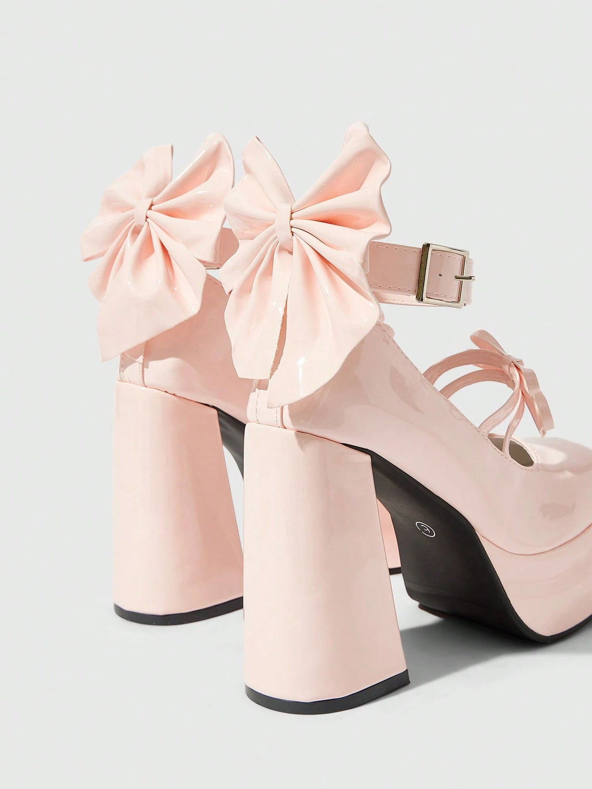 Kawaii Women's Pink Closed-Toe Chunky Heel Mary Jane Shoes With Bowknot Strap And Platform