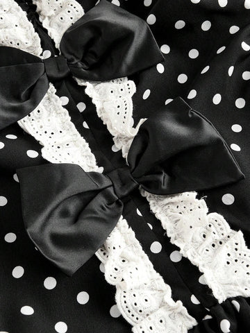 ROMWE Kawaii Women's Polka Dot Printed Bow Decor Camisole Cake Style Princess Mini Skirt