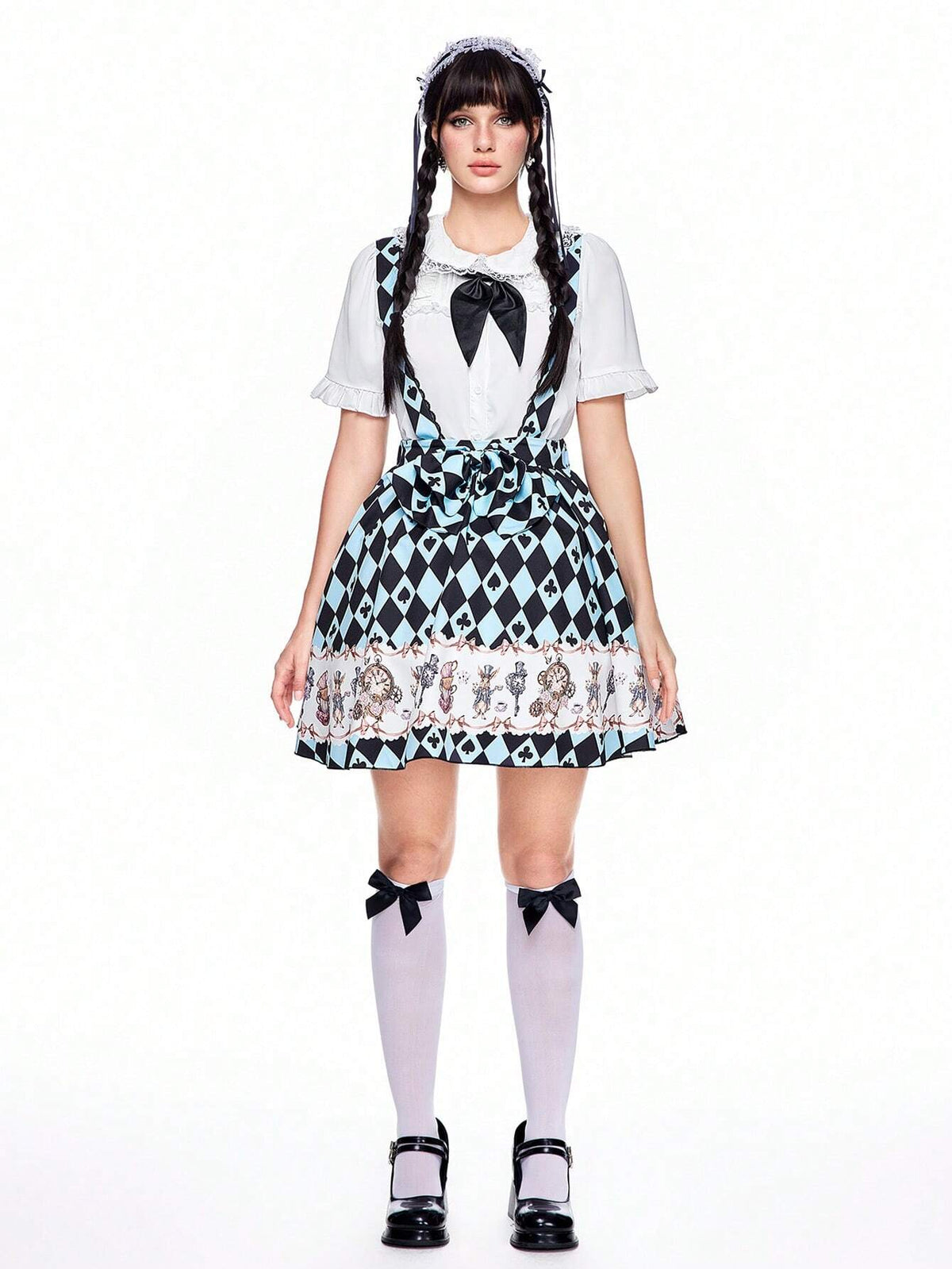 ROMWE Kawaii Women's Summer Geometric Print Waist Splice Ruffle Hem Sling Mini Dress