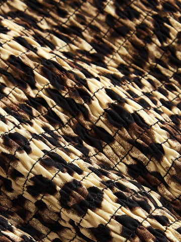 Leopard Print Heart Metal Buckle Decor Off-Shoulder Puff Sleeve Blouse For Women