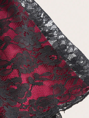 ROMWE PUNK Floral Lace High Low Hem Skirt, School