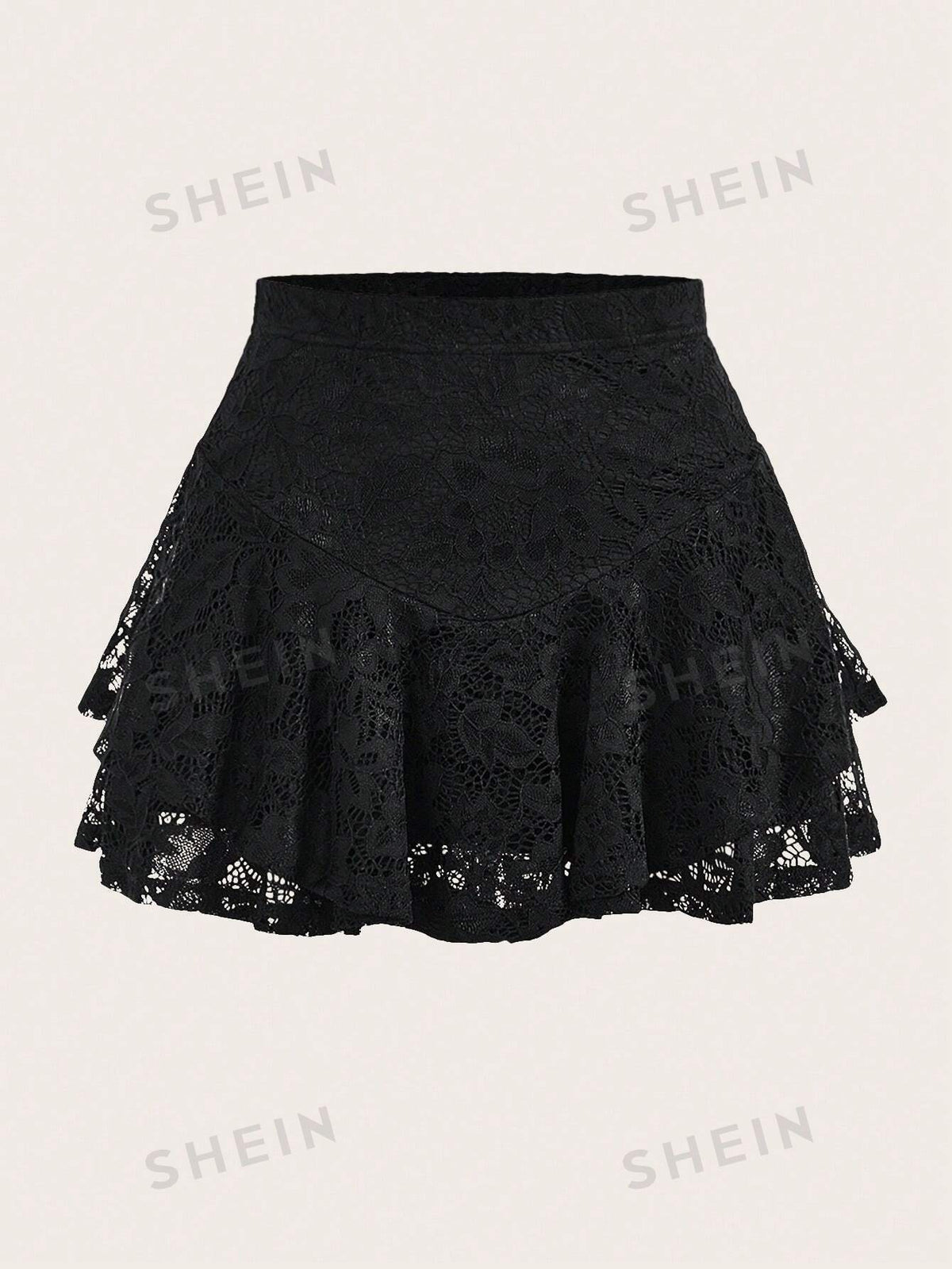 ROMWE PUNK Ruffle Hem Lace Skirt