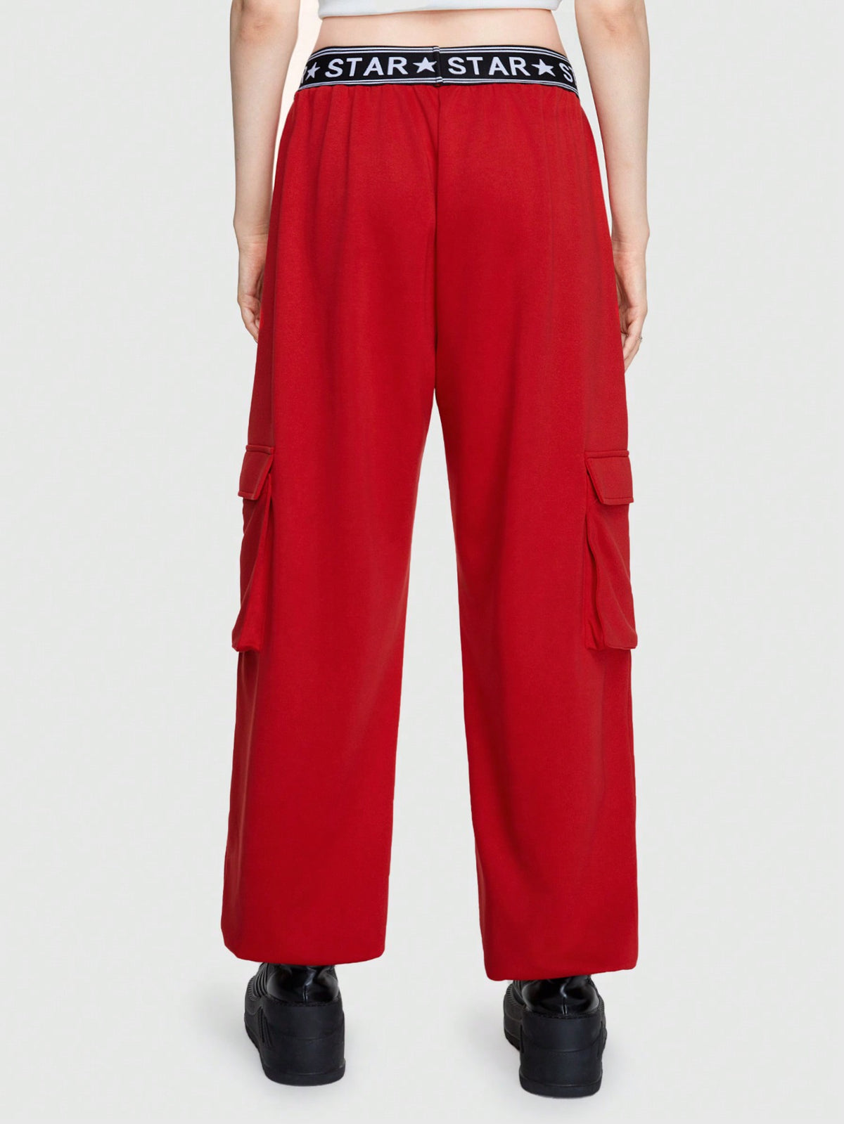 ROMWE Street Life Women's Letter Print Webbing Pocket Cargo Sweatpants