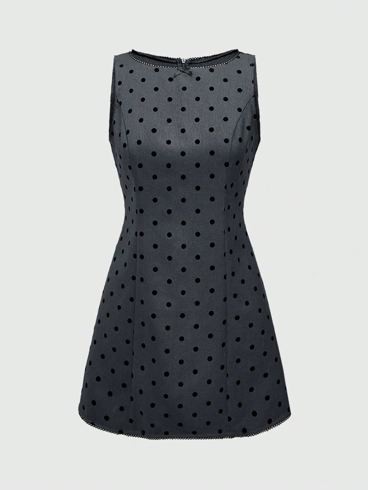 ROMWE Vintage Style Women Grey Polka Dot Tight Fitting Sleeveless Short Dress