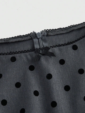 ROMWE Vintage Style Women Grey Polka Dot Tight Fitting Sleeveless Short Dress