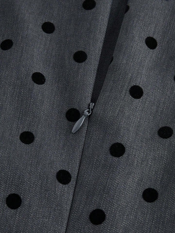 ROMWE Vintage Style Women Grey Polka Dot Tight Fitting Sleeveless Short Dress