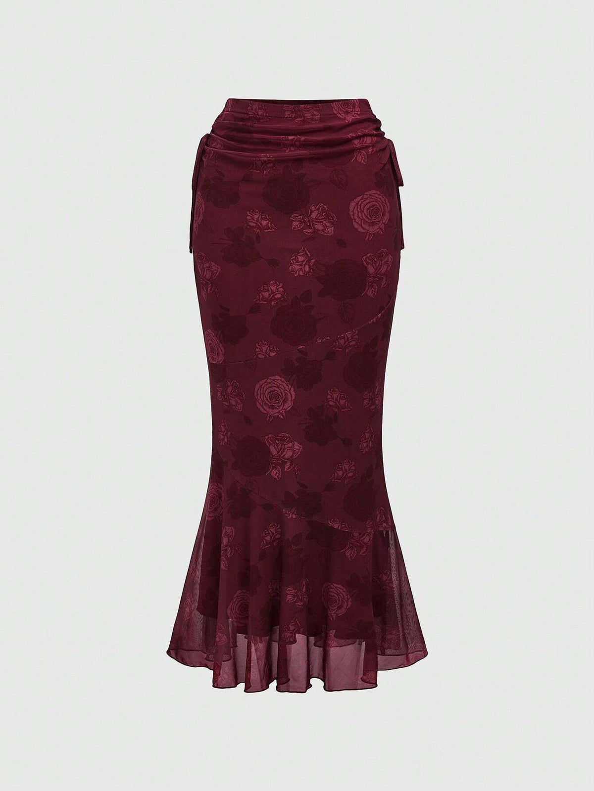 ROMWE Women Elegant Floral Print Mesh Fish Tail Half Skirt For Spring/Summer