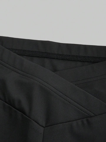 ROMWE Women Summer Solid Color Notched V-Neck Vest And Flared Pants Pure Desire Two-Piece Set