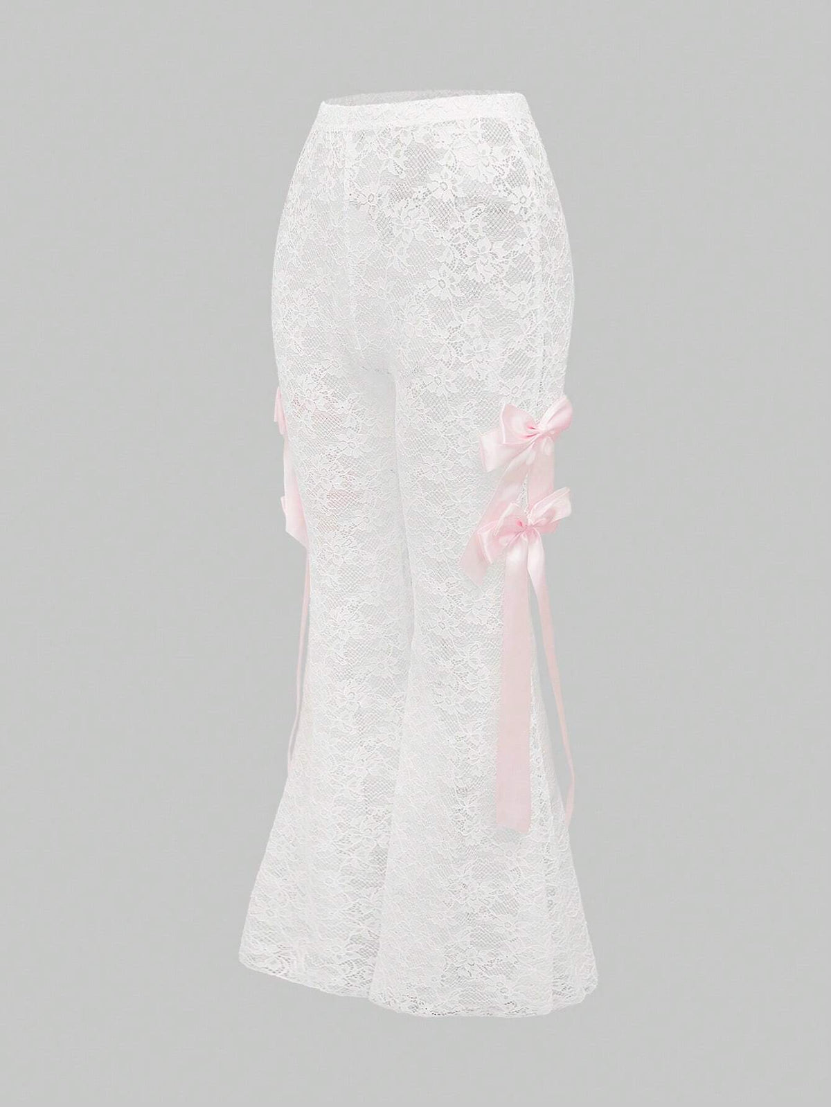 ROMWE Women's Slim Fit Butterfly Tie Decor Flare Leg Trendy Fashion Pants