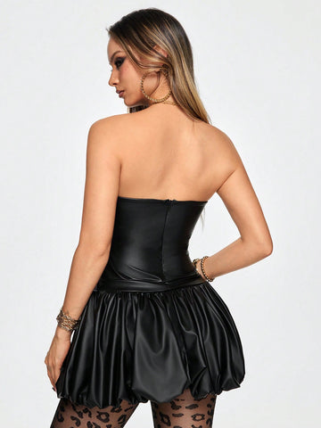 ROMWE Y2K Sweet & Edgy Street PU Puff Mini Dress For Women, Autumn/Winter