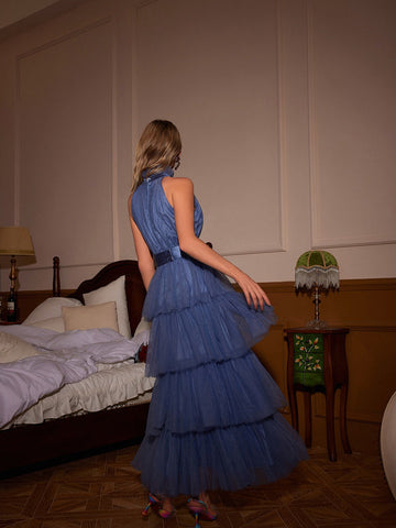 Rafa Halterneck Tiered Tulle Midi Dress