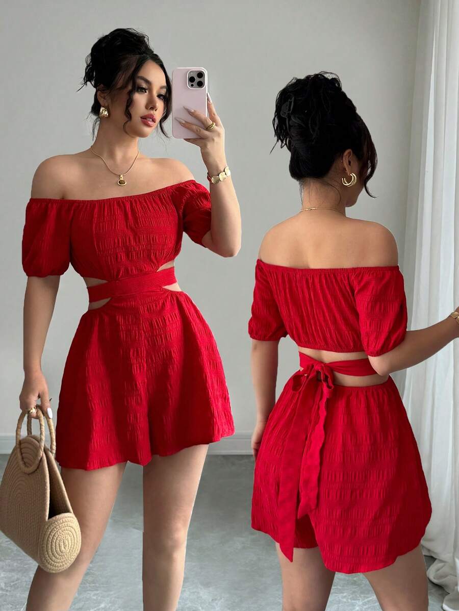 Rafferiza 1pc Women's Off Shoulder Cutout Waist Jumpsuit
