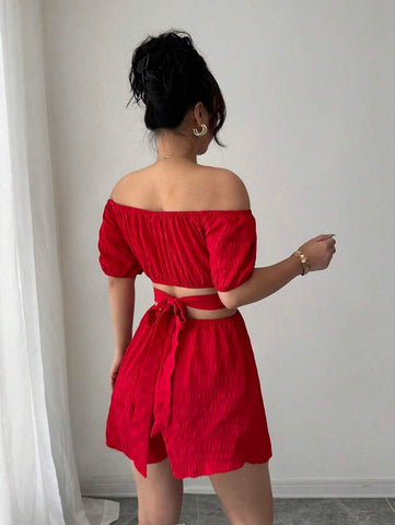 Rafferiza 1pc Women's Off Shoulder Cutout Waist Jumpsuit
