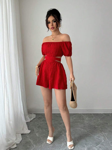 Rafferiza 1pc Women's Off Shoulder Cutout Waist Jumpsuit