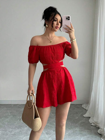 Rafferiza 1pc Women's Off Shoulder Cutout Waist Jumpsuit