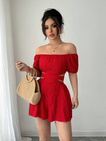 Rafferiza 1pc Women's Off Shoulder Cutout Waist Jumpsuit