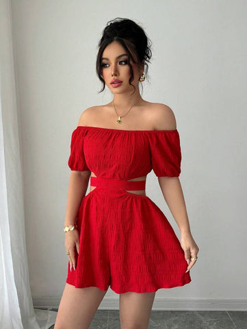 Rafferiza 1pc Women's Off Shoulder Cutout Waist Jumpsuit