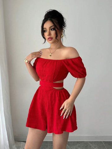 Rafferiza 1pc Women's Off Shoulder Cutout Waist Jumpsuit