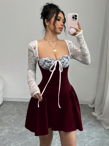 Rafferiza Holiday Costume Christmas Party Ball White Lace Long Sleeve Princess Tutu Sexy Mini Dress