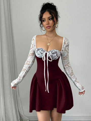 Rafferiza Holiday Costume Christmas Party Ball White Lace Long Sleeve Princess Tutu Sexy Mini Dress