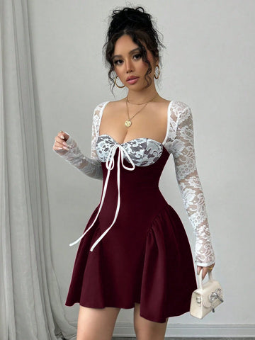 Rafferiza Holiday Costume Christmas Party Ball White Lace Long Sleeve Princess Tutu Sexy Mini Dress