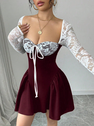 Rafferiza Holiday Costume Christmas Party Ball White Lace Long Sleeve Princess Tutu Sexy Mini Dress