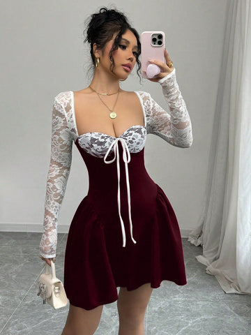 Rafferiza Holiday Costume Christmas Party Ball White Lace Long Sleeve Princess Tutu Sexy Mini Dress