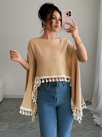 Solid Color Asymmetrical Hem Long Sleeve Versatile Blouse