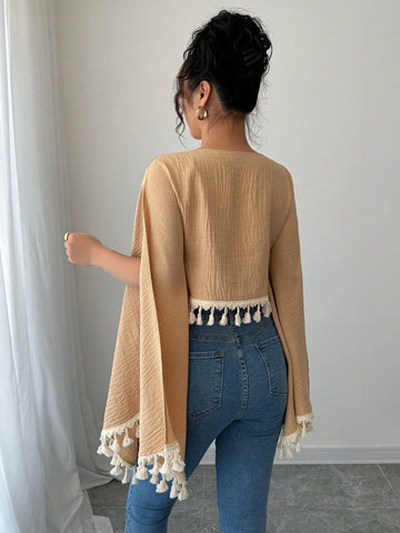 Solid Color Asymmetrical Hem Long Sleeve Versatile Blouse