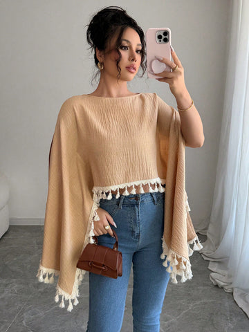 Solid Color Asymmetrical Hem Long Sleeve Versatile Blouse