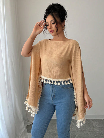 Solid Color Asymmetrical Hem Long Sleeve Versatile Blouse